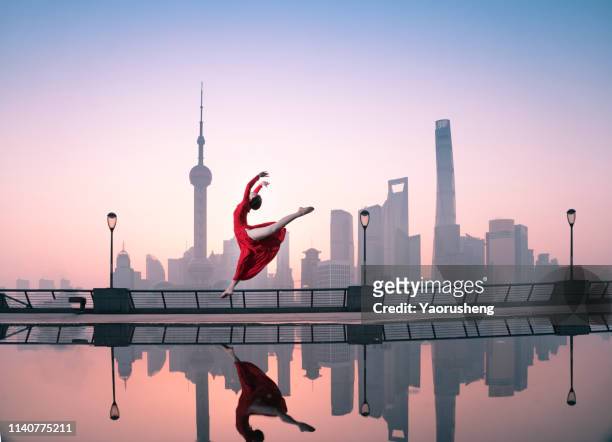 free ballet dancing at shanghai bund in the morning,china - chinese artwork stock pictures, royalty-free photos & images
