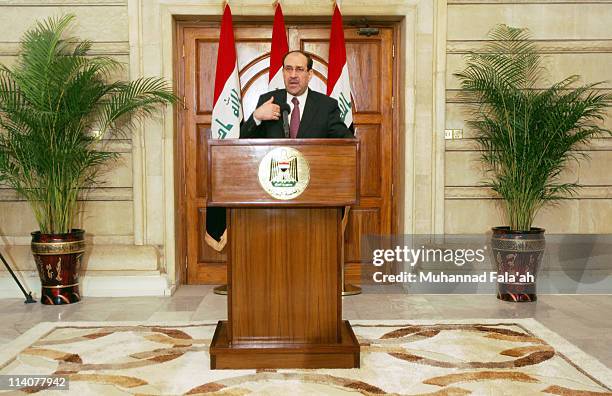 Iraqi Prime Minister Nuri al-Maliki speaks during a press conference on May 11, 2011 at the green zone area in Baghdad, Iraq. Al-Maliki has suggested...