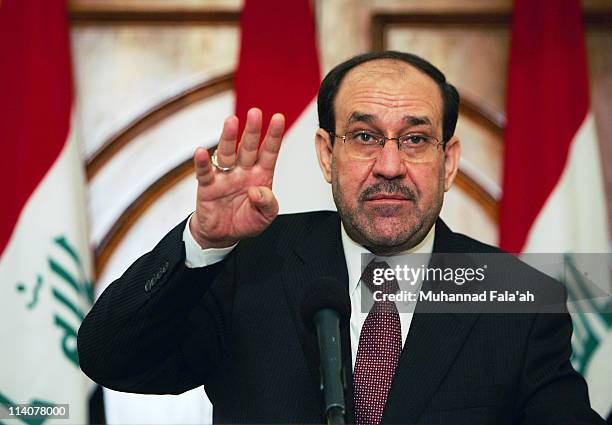 Iraqi Prime Minister Nuri al-Maliki speaks during a press conference on May 11, 2011 at the green zone area in Baghdad, Iraq. Al-Maliki has suggested...