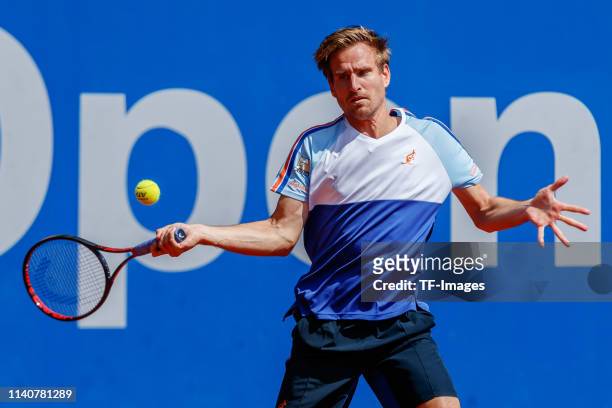 Peter Gojowczyk of Germany controls the ball during the BMW Open by FWU at MTTC IPHITOS on May 01, 2019 in Munich, Germany.