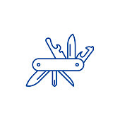 Multi knife line icon concept. Multi knife flat  vector symbol, sign, outline illustration.