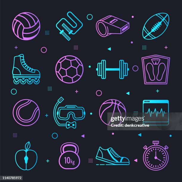 sport training & performance constellation line gradient vector icons set - crossfit stock illustrations