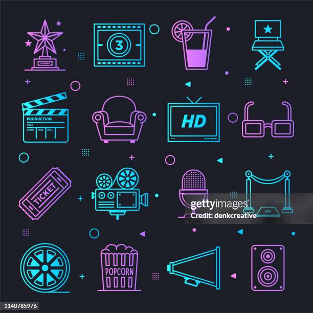 illustrations, cliparts, dessins animés et icônes de musique & movie industries constellation ligne gradient vector icons set - cameraman