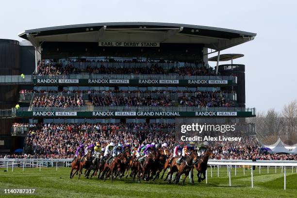 General view during the Gaskells Handicap Hurdle race during the Randox Health Grand National Handicap Chase at Aintree Racecourse on April 06, 2019...