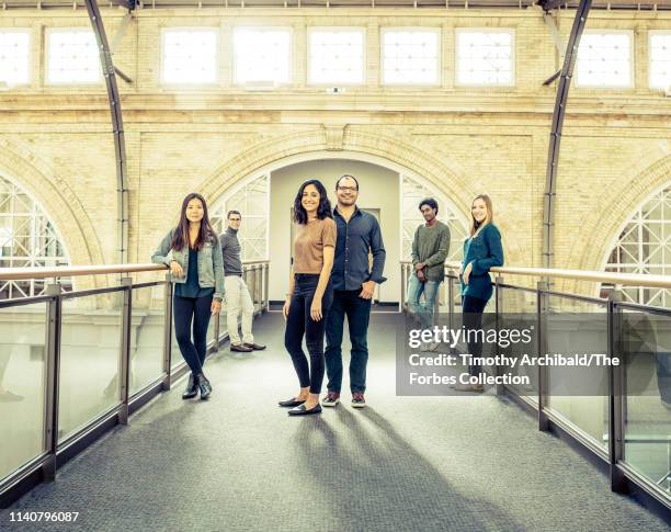 Neo founder, Ali Partovi, partner Nadia Singer are photographed with Neo scholars Shirley Miao , Joshua Meier , Faisal Gedi and Christina Wadsworth...