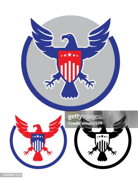 american eagle and shield emblem set - bald eagle stock illustrations