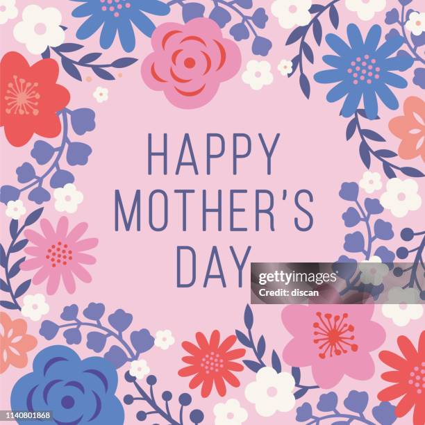 muttertagskarte mit floralem rahmen. - happy mother's day stock-grafiken, -clipart, -cartoons und -symbole