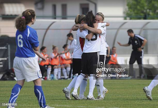 Manjou Wilde of Germany celebrates after scoring her second teams goal during the U16 Women international friendly match between Italy and Germany at...