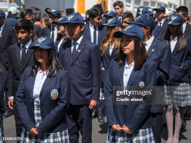 municipal schools parade in quito - carnival in ecuador stock pictures, royalty-free photos & images