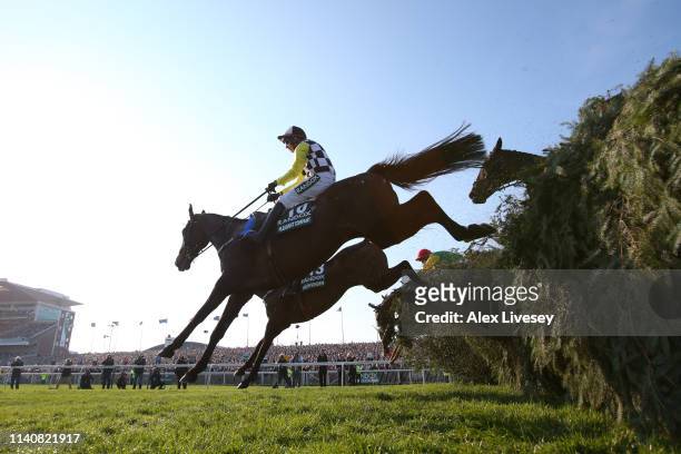 Paul Townend riding Pleasant Company clears The Chair during the Randox Health Grand National Handicap Chase at Aintree Racecourse on April 06, 2019...