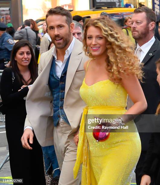 Actors Ryan Reynolds and Blake Lively attend the premiere of "Pokemon Detective Pikachu" at Military Island - Times Square on May 2, 2019 in New York...