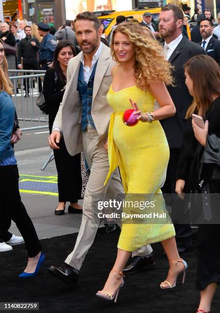 Actors Ryan Reynolds and Blake Lively attend the premiere of "Pokemon Detective Pikachu" at Military Island - Times Square on May 2, 2019 in New York...