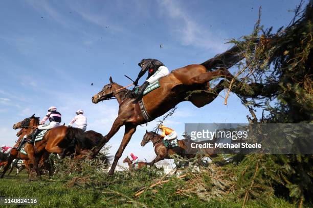 Derek Fox riding One For Arthur clears the Canal Turn during the Randox Health Grand National Handicap Chase at Aintree Racecourse on April 06, 2019...