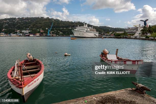 The Freewinds cruise ship owned by the Church of Scientology is seen docked in quarantine at the Point Seraphine terminal in Castries, Saint Lucia,...