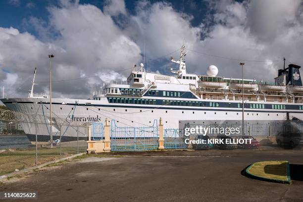 The Freewinds cruise ship owned by the Church of Scientology is seen docked in quarantine at the Point Seraphine terminal in Castries, Saint Lucia,...