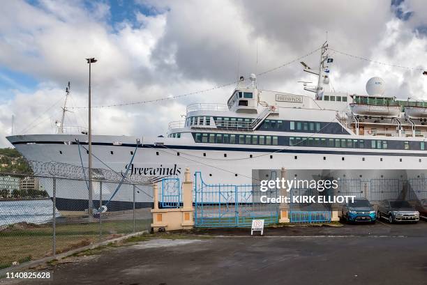 The Freewinds cruise ship owned by the Church of Scientology is seen docked in quarantine at the Point Seraphine terminal in Castries, Saint Lucia,...