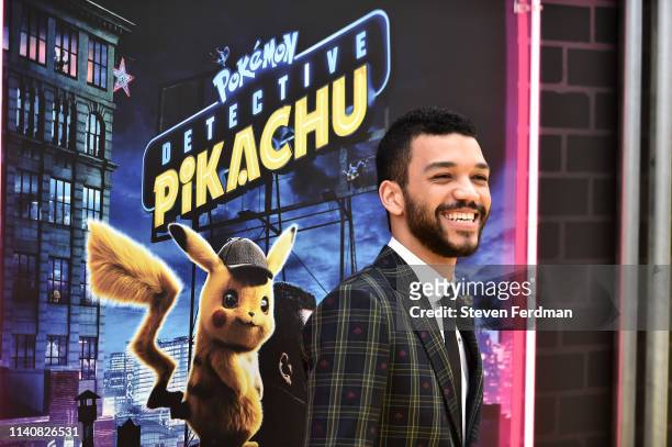 Justice Smith attends the premiere of "Pokemon Detective Pikachu" at Military Island in Times Square on May 2, 2019 in New York City.