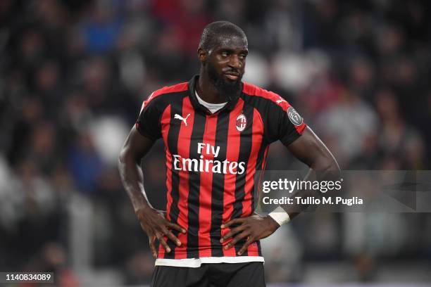 Tiemoue Bakayoko of Milan shows his dejection during the Serie A match between Juventus and AC Milan on April 06, 2019 in Turin, Italy.