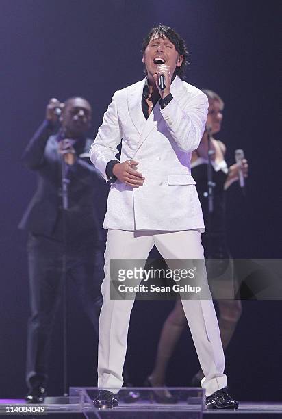Perform at a dress rehearsal the day before the second semi-finals of the Eurovision Song Contest 2011 on May 11, 2011 in Duesseldorf, Germany.