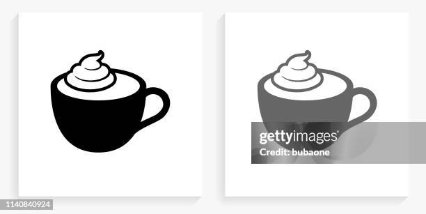 ilustrações, clipart, desenhos animados e ícones de café com o ícone preto e branco do quadrado do creme chicoteado - cream dairy product