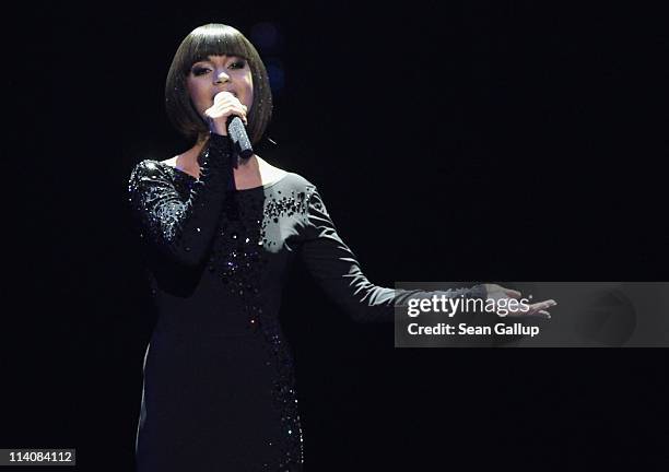 Nadine Beiler of Austria performs at a dress rehearsal the day before the second semi-finals of the Eurovision Song Contest 2011 on May 11, 2011 in...