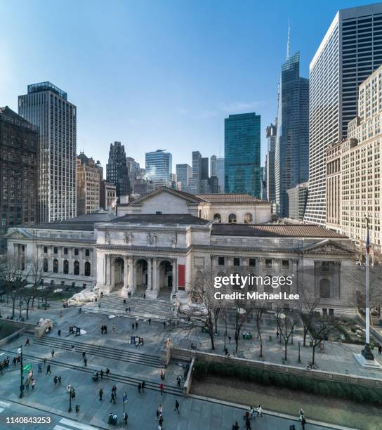 new york public library on fifth avenue - new york public library exterior stock pictures, royalty-free photos & images