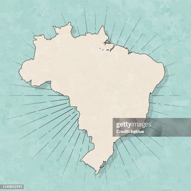 brasilien-karte im retro-vintage-stil-altes strukturiertes papier - brasilien stock-grafiken, -clipart, -cartoons und -symbole