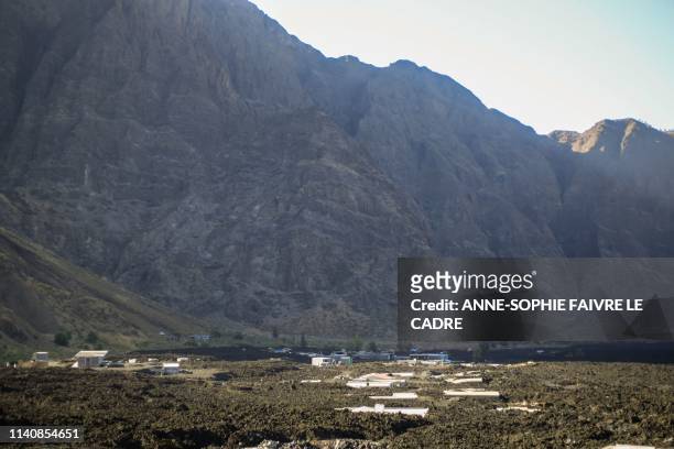 This picture taken on March 31 shows the village of Portelo in Cape Verde's Cha das Caldeiras valley, buried during the last eruption of the volcano...