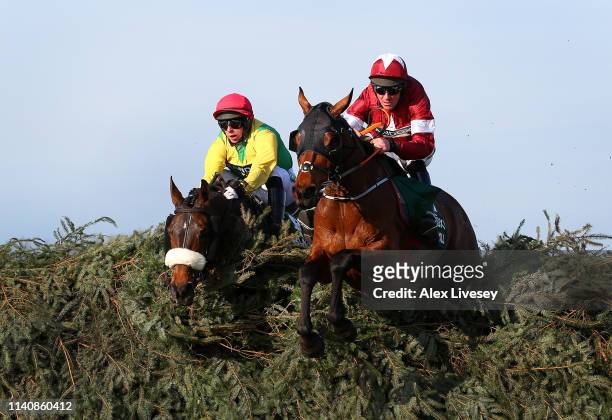 Davy Russell riding Tiger Roll clears the final fence as he races to victory during the Randox Health Grand National Handicap Chase at Aintree...