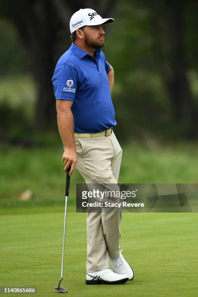Graeme McDowell of Northern Ireland waits to putt on the first green during the third round of the 2019 Valero Texas Open at TPC San Antonio Oaks...