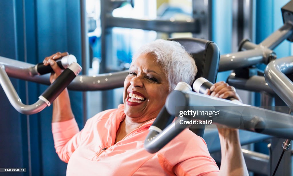 Senior African-American woman at the gym working out