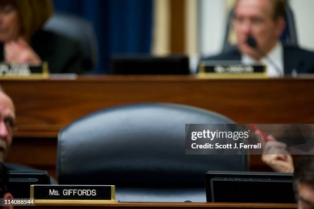 May 11: The seat for Rep. Gabrielle Giffords, D-Ariz., is empty during the House Armed Services markup of the fiscal 2012 defense authorization bill....