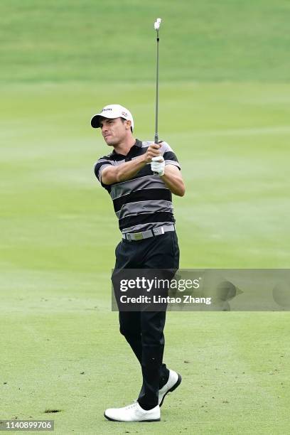 Benjamin Hebert of France plays a shot during the day two of the 2019 Volvo China Open at Genzon Golf Club on May 3, 2019 in Shenzhen, China.