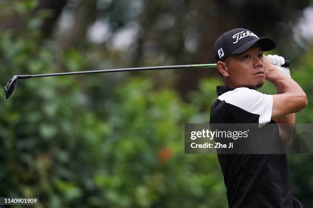 LiuChun of China plays a shot during the day two of the 2019 Volvo China Open at Genzon Golf Club on May 3, 2019 in Shenzhen, China.