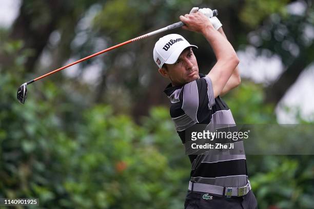 Benjamin Hebert of France plays a shot during the day two of the 2019 Volvo China Open at Genzon Golf Club on May 3, 2019 in Shenzhen, China.