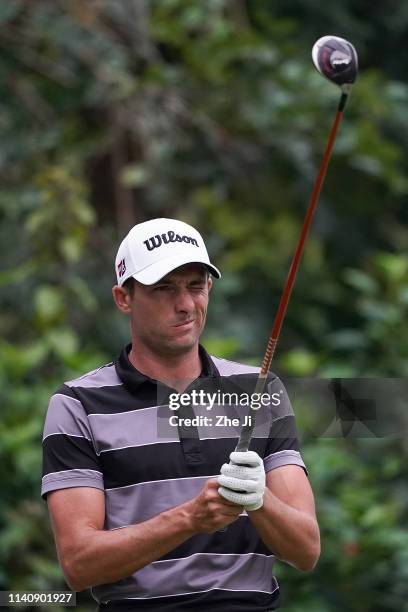 Benjamin Hebert of France plays a shot during the day two of the 2019 Volvo China Open at Genzon Golf Club on May 3, 2019 in Shenzhen, China.