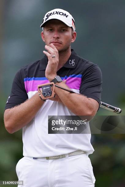 Dean Burmester of South Africa plays a shot during the day two of the 2019 Volvo China Open at Genzon Golf Club on May 3, 2019 in Shenzhen, China.