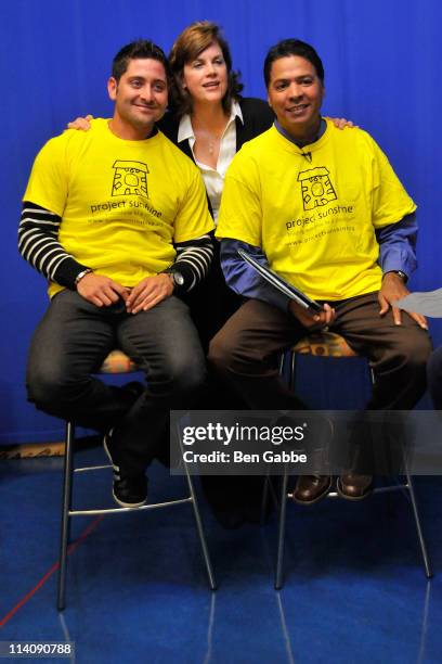 Catcher Francisco Cervelli of the New York Yankees and authors Sally Cook and Ray Negron visit hospitalized children in honor of Project Sunshine...