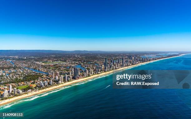 gold coast surfers paradise qld australia aerial photos - carrara stock pictures, royalty-free photos & images