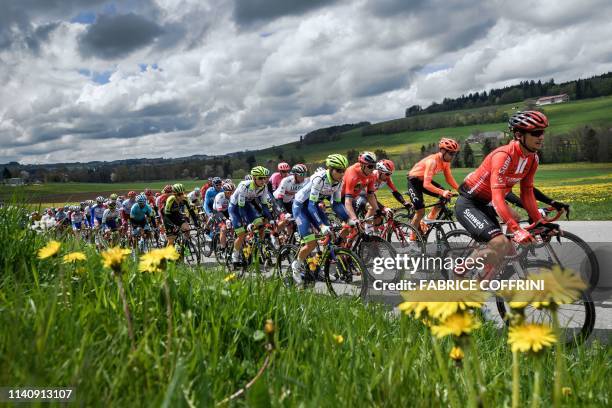 The packs rides during the 3rd stage, 160 km loop from Romont to Romont, during the Tour de Romandie UCI World Tour 2019 cycling race, on May 3 near...