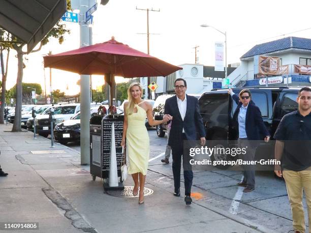 Steven Mnuchin and Louise Linton are seen on May 02, 2019 in Los Angeles, California.