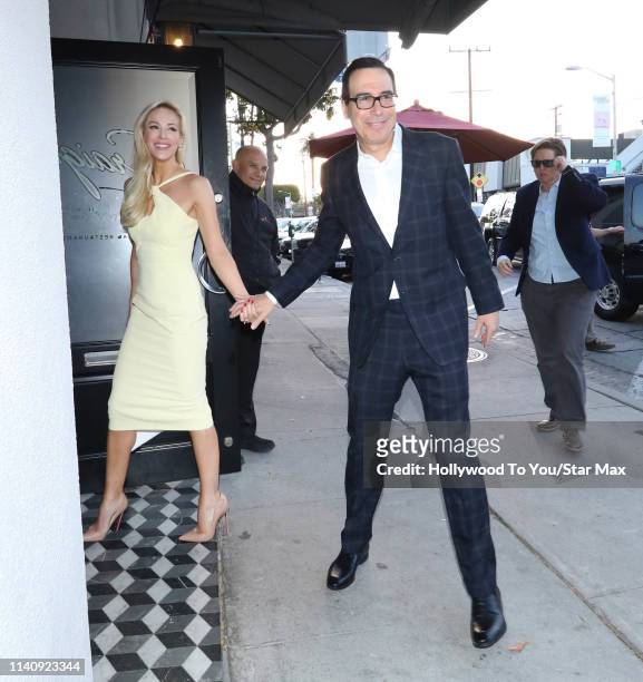 Steven Mnuchin and Louise Linton are seen on May 2, 2019 in Los Angeles, California.