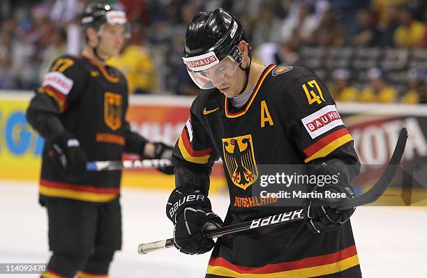 Christoph Ullmann of Germany reacts during the IIHF World Championship quarter final match between Sweden and Germany at Orange Arena on May 11, 2011...