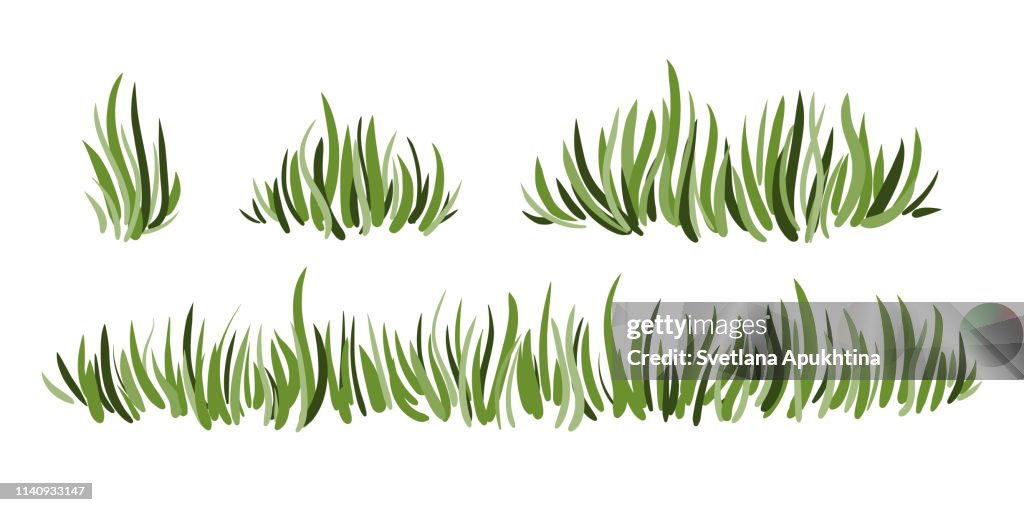 Hand drawn green grass set isolated on white background.