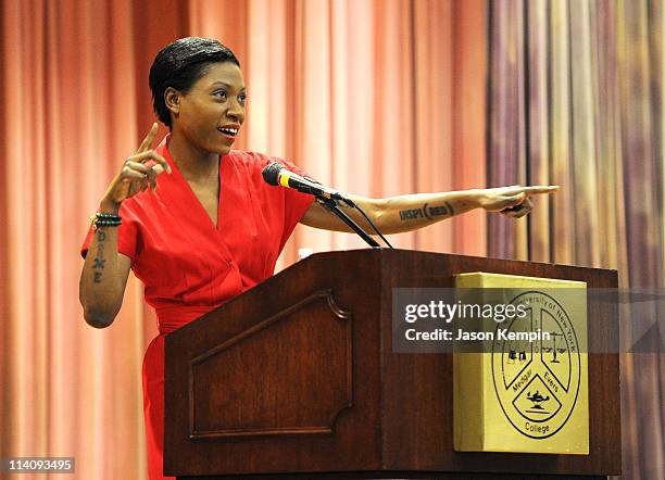 Celebrity AIDS activist Suzanne "Africa" Engo speaks at the Medgar Evers College 8th Annual HIV/AIDS week at Medgar Evers College - CUNY on May 11,...