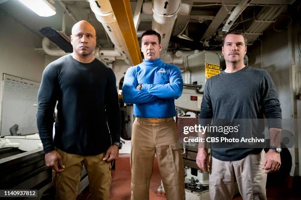 The Guardian" -- Pictured: LL COOL J , David James Elliott and Chris O'Donnell . Callen and Sam travel to the USS Allegiance in the Persian Gulf to...