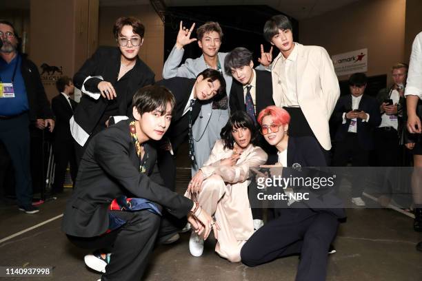 Show Backstage -- 2019 BBMA at the MGM Grand, Las Vegas, Nevada -- Pictured: BTS and Halsey --
