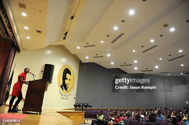 Celebrity AIDS activist Suzanne "Africa" Engo speaks at the Medgar Evers College 8th Annual HIV/AIDS week at Medgar Evers College - CUNY on May 11,...