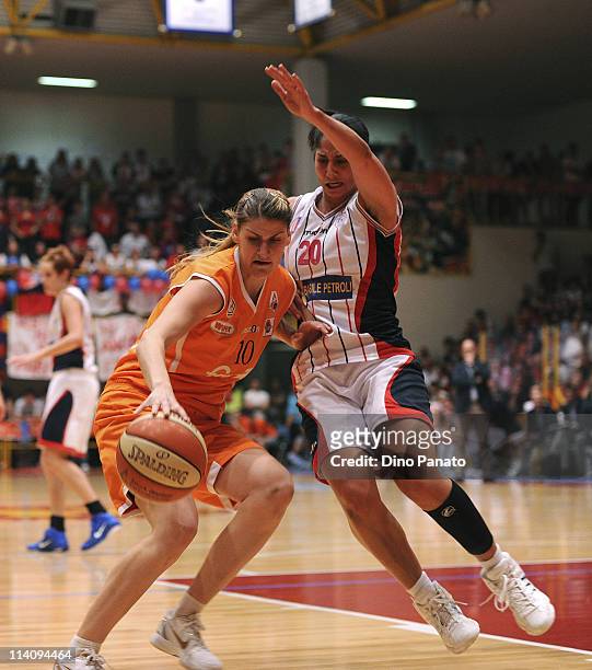Maja Erkic of Famila Schio competes with Michelle Greco of Cras Taranto during game 5 of the Lega Basket Femminile Serie A1 final between Famila...