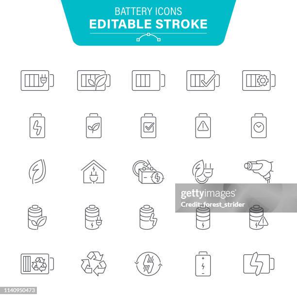 battery line icons - batteries stock illustrations